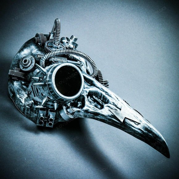 Silver Raven Skull Nose Steampunk Halloween Mask - Picture 8 of 10